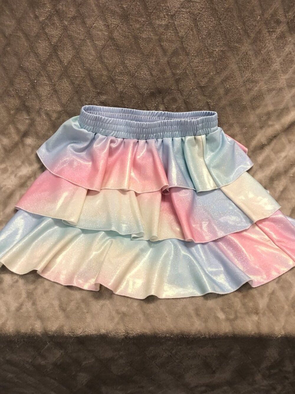 Rainbow Pastel Party Skirt Tiered Girls 12Y Grace Karin Elastic Waist Pull-on
